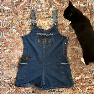 Vintage embroidered denim picnic romper